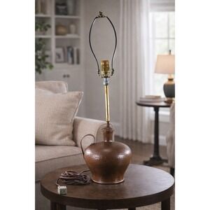 Vintage Hammered Copper Table Lamp 25" Rustic Mid Century Base